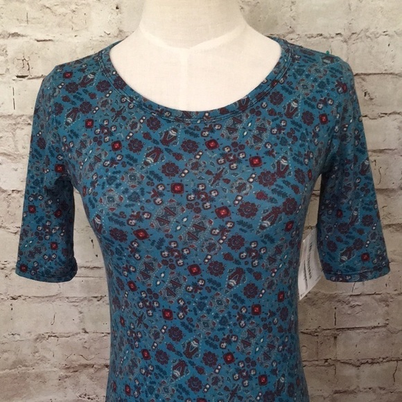 NEW LuLaRoe Julia Dress Teal Geometric Print - Picture 2 of 4